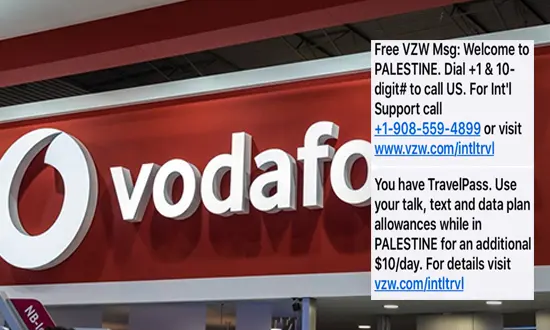 bienvenu en Palestine SMS Vodafone